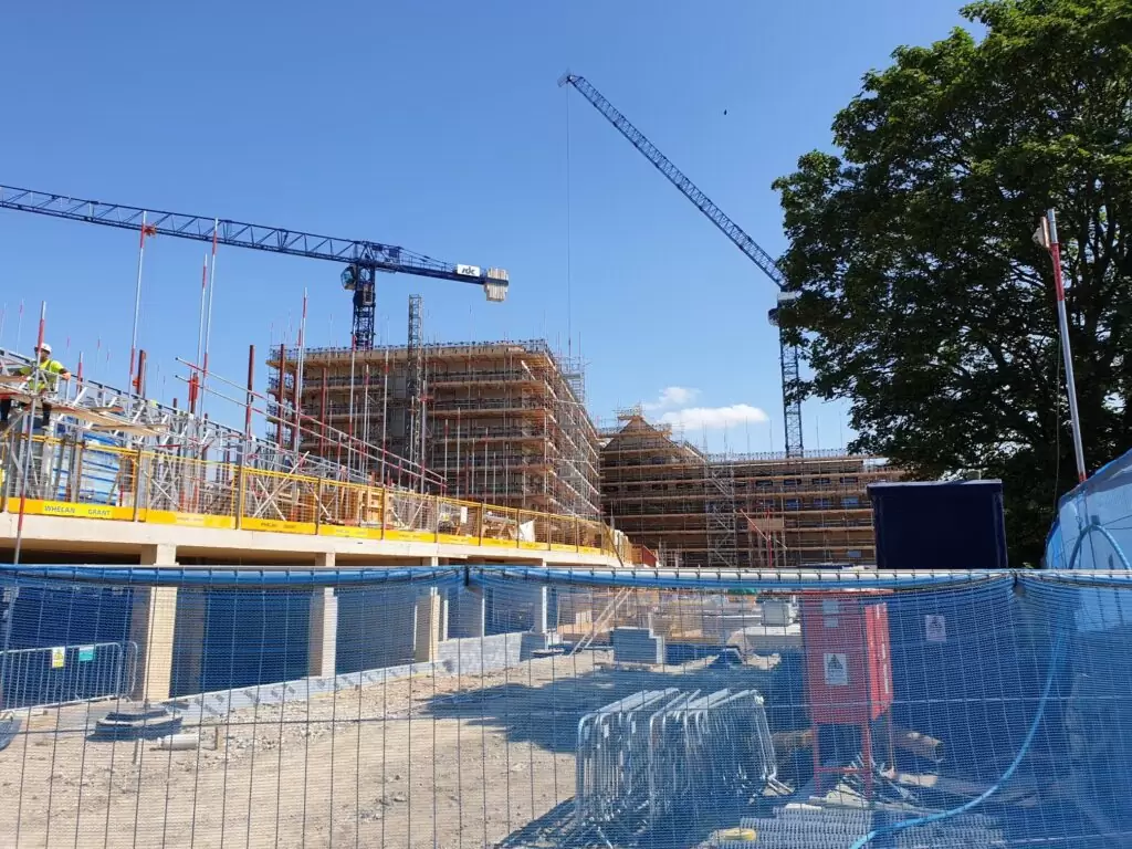 Scaffolding on site at the Botley mixed-use development, Oxfordshire